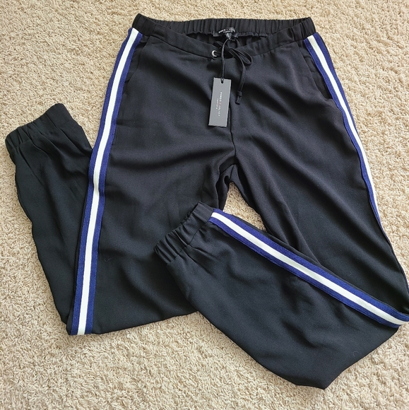 NWT black track pants💙 with navy &white stripe💙 - Picture 2 of 10
